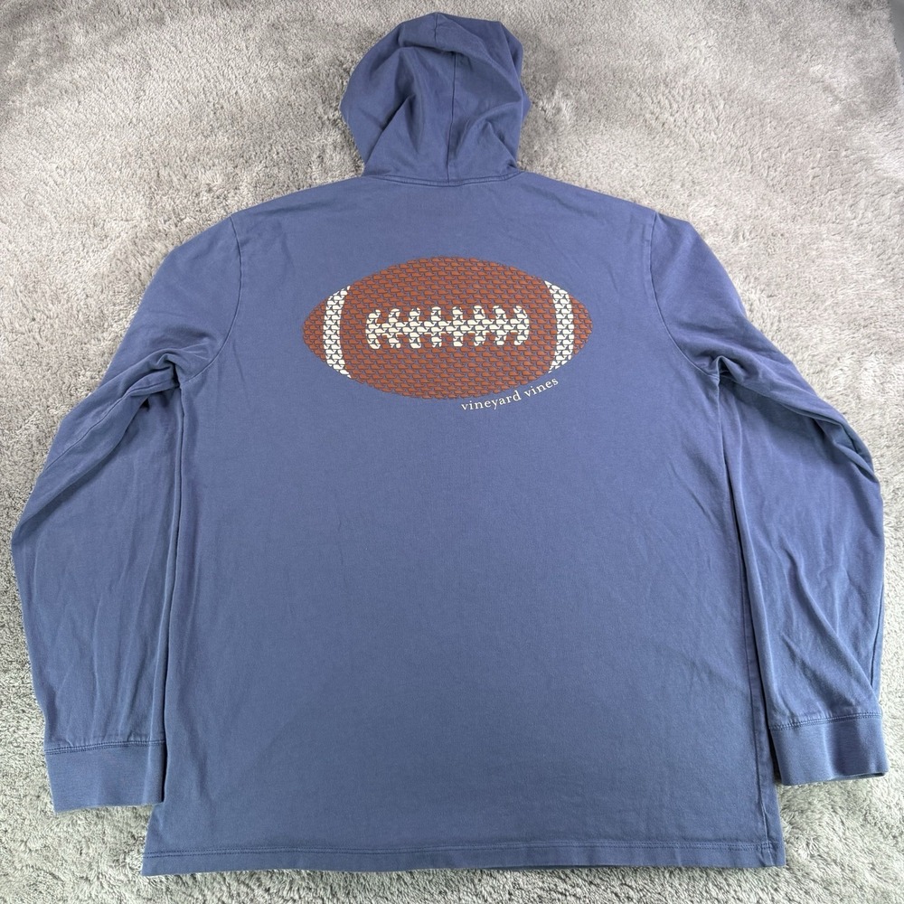 Vineyard Vines Hoodie Mens M Blue Football Graphic Lightweight Cotton Pullover